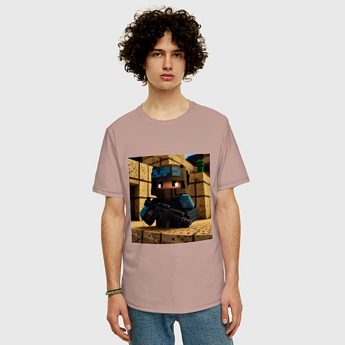Мужская футболка оверсайз Counter Strike в стиле Minecraft / Пыльно-розовый – фото 3