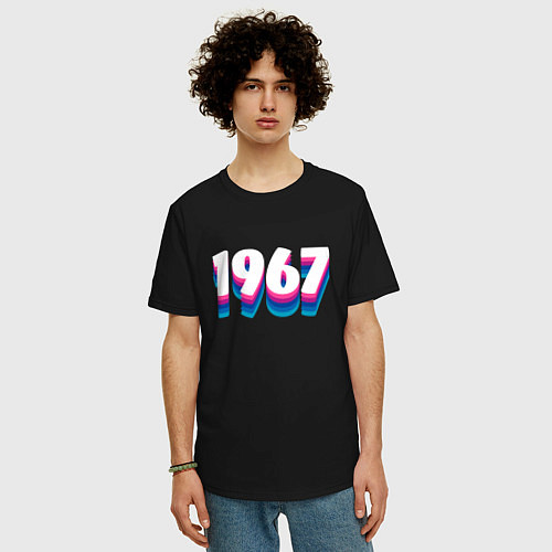 Мужская футболка оверсайз Made in 1967 vintage art / Черный – фото 3
