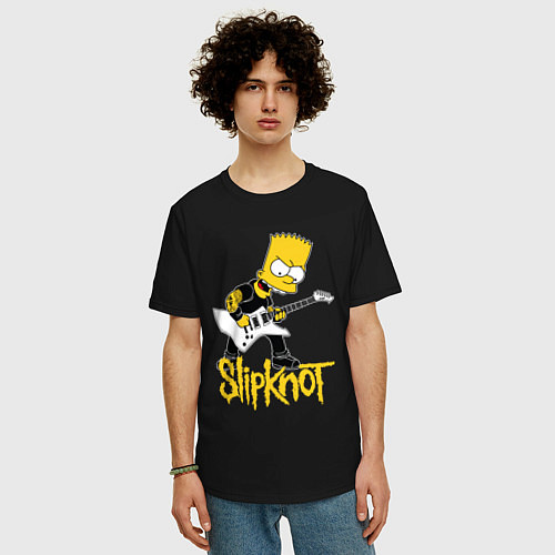 Мужская футболка оверсайз Slipknot Барт Симпсон рокер / Черный – фото 3