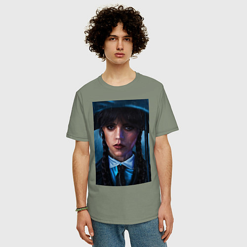 Мужская футболка оверсайз Wednesday - Дженна Ортега / Авокадо – фото 3