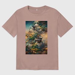 Футболка оверсайз мужская Фантастический пейзаж, цвет: пыльно-розовый
