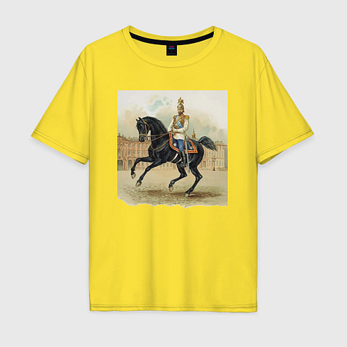 Мужская футболка оверсайз Николай II на коне на дворцовой площади / Желтый – фото 1