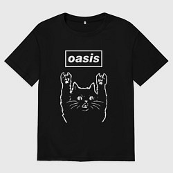 Футболка оверсайз мужская Oasis рок кот, цвет: черный