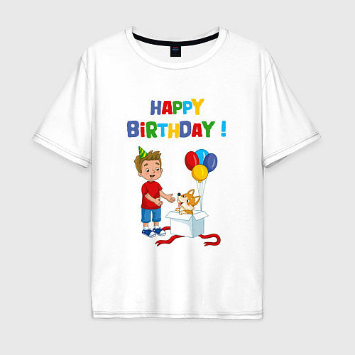 Мужская футболка оверсайз С днём рождения корги / Белый – фото 1
