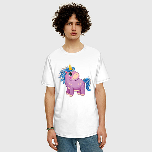 Мужская футболка оверсайз Фиолетовый единорог / Белый – фото 3