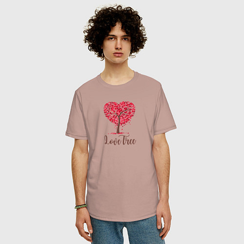 Мужская футболка оверсайз Love tree hard / Пыльно-розовый – фото 3