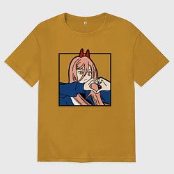 Футболка оверсайз мужская Пауэо показывает сердечко - черный, цвет: горчичный