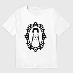 Футболка оверсайз мужская Уэнсдей в готической рамке, цвет: белый