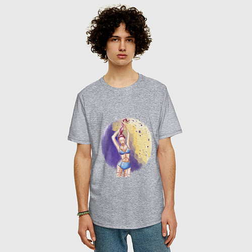 Мужская футболка оверсайз Девушка на фоне акварельного круга / Меланж – фото 3