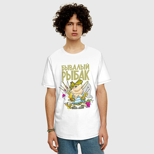 Мужская футболка оверсайз Бывалый рыбак с добычей / Белый – фото 3
