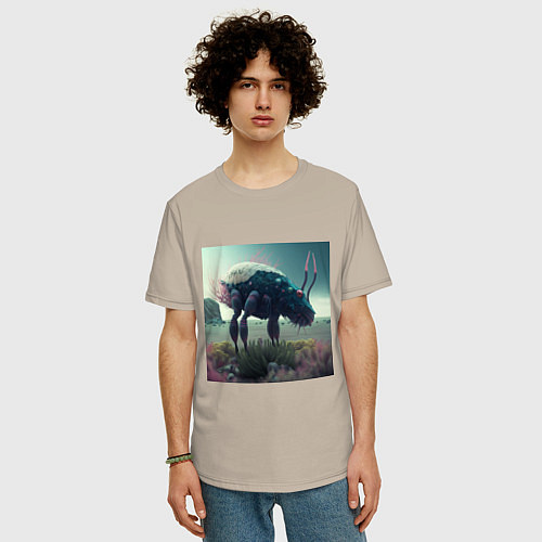 Мужская футболка оверсайз Иноземное насекомое / Миндальный – фото 3