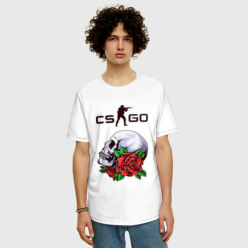 Мужская футболка оверсайз Контра и череп с розами / Белый – фото 3