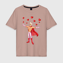 Футболка оверсайз мужская Супергерой Любовник с сердцами, цвет: пыльно-розовый