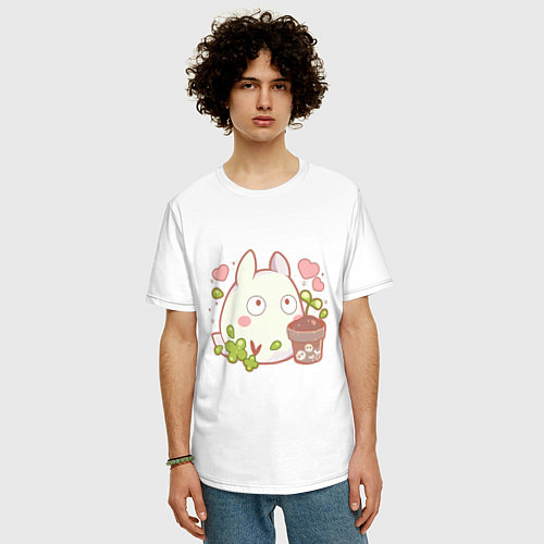 Мужская футболка оверсайз Тоторо и цветок / Белый – фото 3