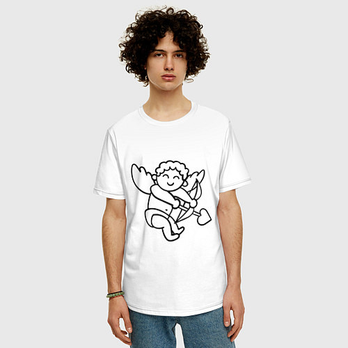Мужская футболка оверсайз Купидон со стрелой сердцем черные линии / Белый – фото 3