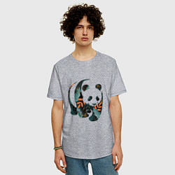 Футболка оверсайз мужская Панда в цветочном принте, цвет: меланж — фото 2