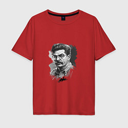 Футболка оверсайз мужская Сталин в черно-белом исполнении, цвет: красный