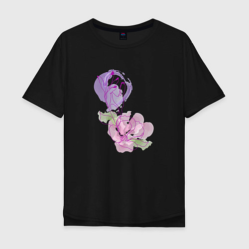 Мужская футболка оверсайз Абстрактная рука и цветок / Черный – фото 1