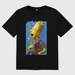 Футболка оверсайз мужская Bart Simpson and cats - нейросеть, цвет: черный