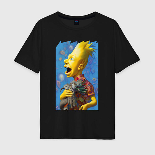 Мужская футболка оверсайз Bart Simpson and cats - нейросеть / Черный – фото 1