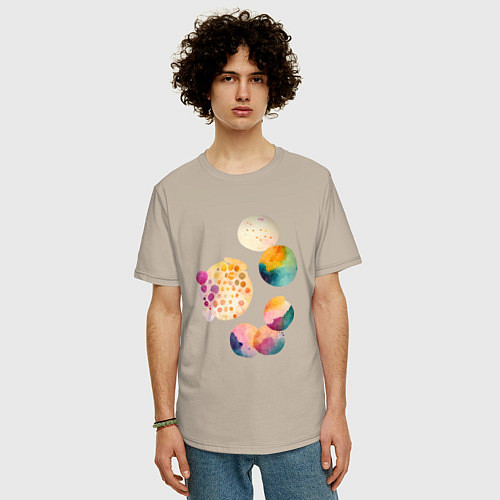 Мужская футболка оверсайз Цветные пятна - абстракция / Миндальный – фото 3