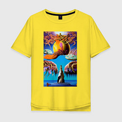 Футболка оверсайз мужская Скала желаний - нейросеть - сюрреализм, цвет: желтый