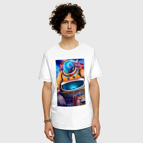 Мужская футболка оверсайз Космонавт - нейросеть / Белый – фото 3