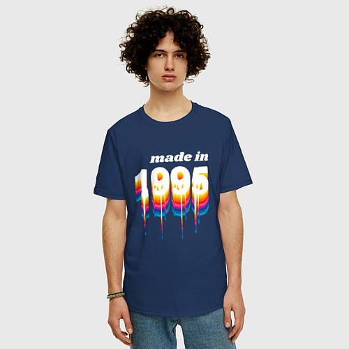 Мужская футболка оверсайз Made in 1995 liquid art / Тёмно-синий – фото 3