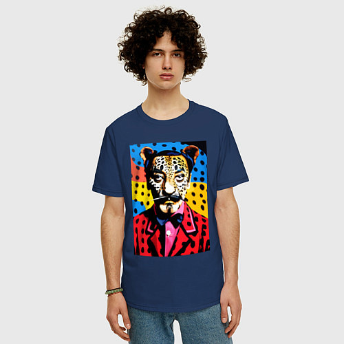 Мужская футболка оверсайз Леопард Сальвадор Дали / Тёмно-синий – фото 3