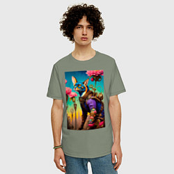 Футболка оверсайз мужская Котик в стиле Стимпанк, цвет: авокадо — фото 2