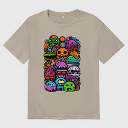 Футболка оверсайз мужская Милые монстрики, цвет: миндальный