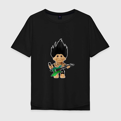 Мужская футболка оверсайз Панк рок тролль с гитарой и микрофоном / Черный – фото 1
