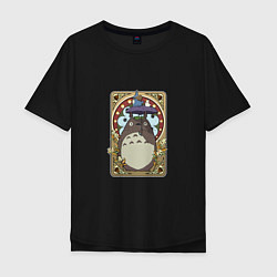 Футболка оверсайз мужская Totoro card, цвет: черный