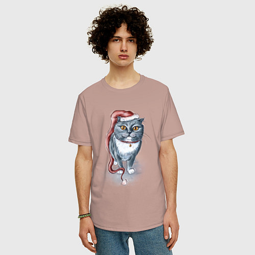 Мужская футболка оверсайз Гном кот / Пыльно-розовый – фото 3