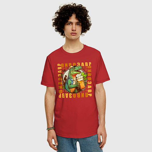 Мужская футболка оверсайз Пивозавр в квадрате / Красный – фото 3