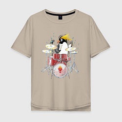 Футболка оверсайз мужская Пингвин- барабанщик, цвет: миндальный