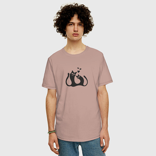 Мужская футболка оверсайз Влюбленные коты / Пыльно-розовый – фото 3