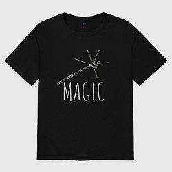 Футболка оверсайз мужская Magic надпись и волшебная палка, цвет: черный