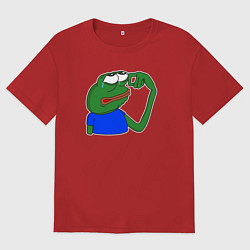 Футболка оверсайз мужская Лягушонок Пепе пустил слезинку, цвет: красный