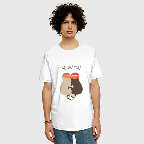 Мужская футболка оверсайз Коты на закате / Белый – фото 3