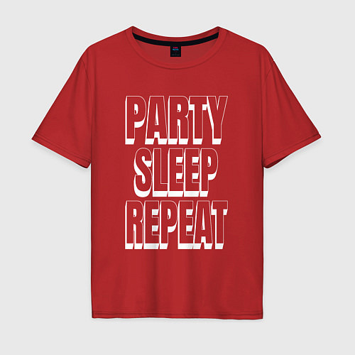 Мужская футболка оверсайз Party sleep repeat надпись с тенью / Красный – фото 1