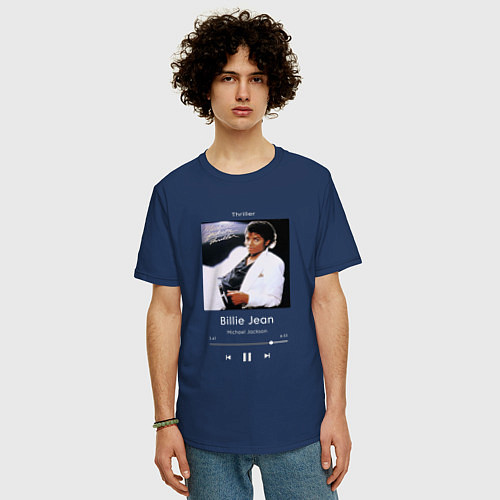 Мужская футболка оверсайз Майкл Джексон Billie Jean / Тёмно-синий – фото 3