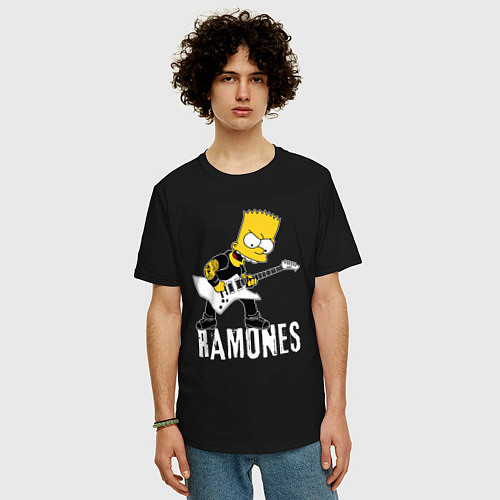 Мужская футболка оверсайз Ramones Барт Симпсон рокер / Черный – фото 3