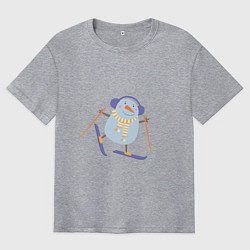 Футболка оверсайз мужская Снеговик катается на лыжах, цвет: меланж