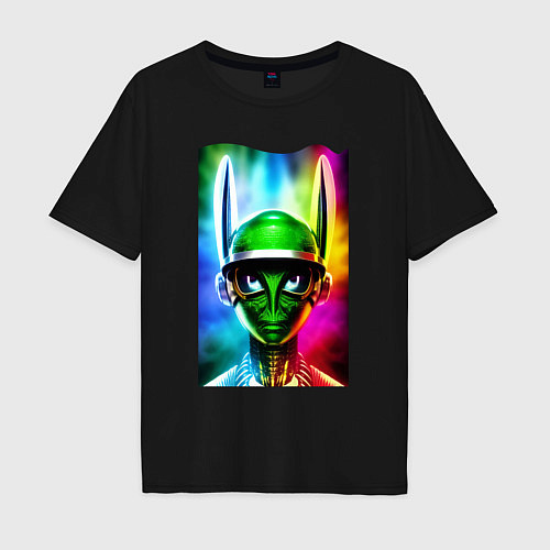 Мужская футболка оверсайз Alien - neural network - neon glow / Черный – фото 1