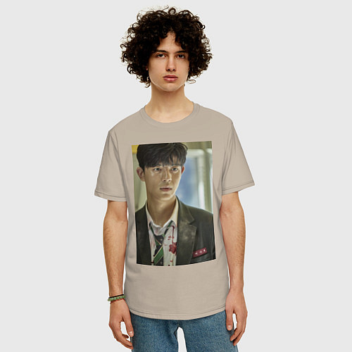 Мужская футболка оверсайз Ли Су-Хёк / Миндальный – фото 3