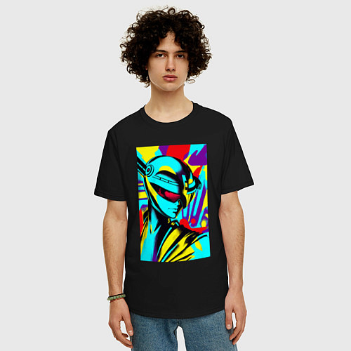 Мужская футболка оверсайз Alien - neural network - pop art / Черный – фото 3