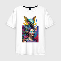Футболка оверсайз мужская Girl and alien - neural network - art, цвет: белый