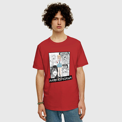 Мужская футболка оверсайз Марин Китагава на фоне манги / Красный – фото 3
