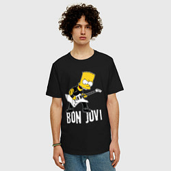 Футболка оверсайз мужская Bon Jovi Барт Симпсон рокер, цвет: черный — фото 2
